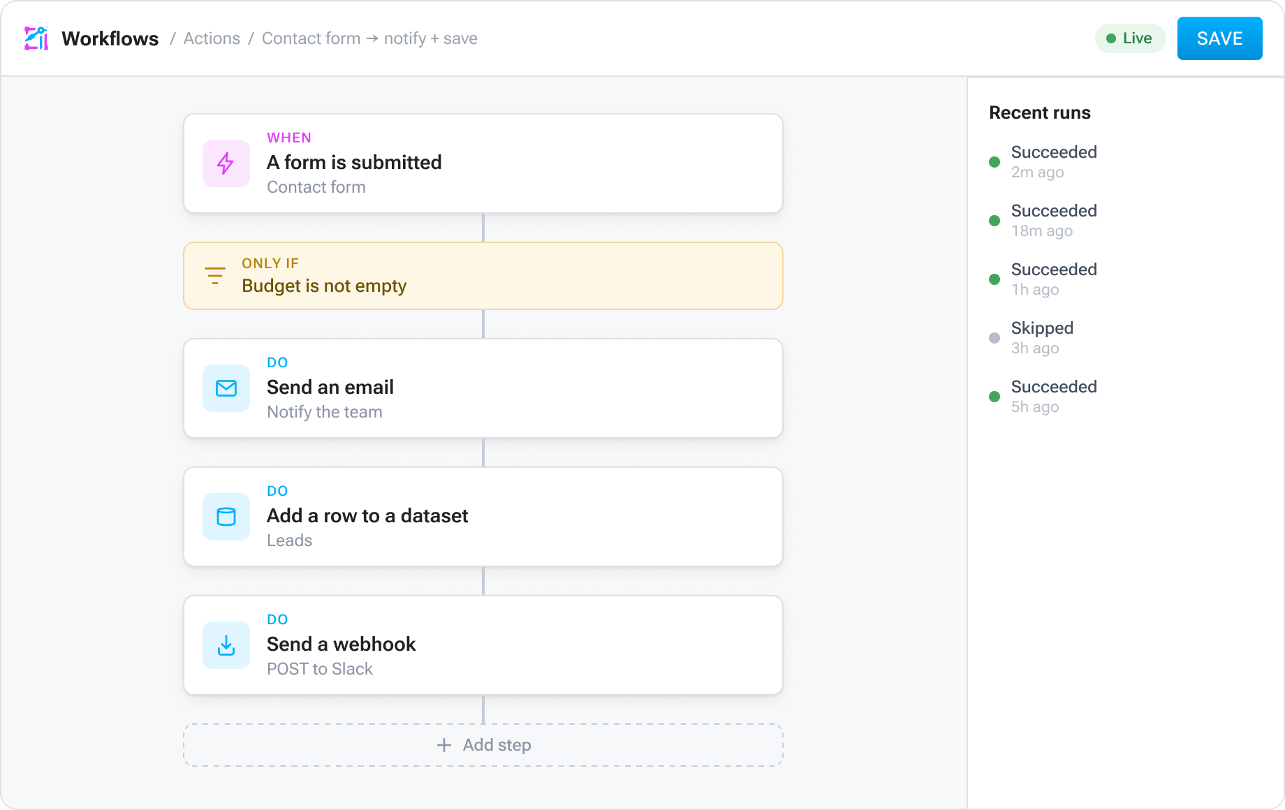 Aglyn workflow builder with triggers and actions